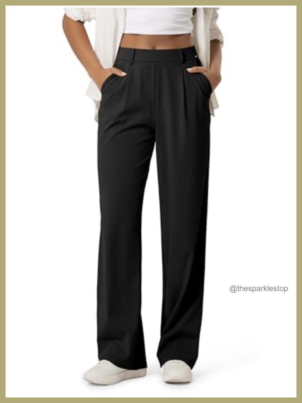 High Rise Wide Leg Tailored Stretch Trousers Pockets Work Pants